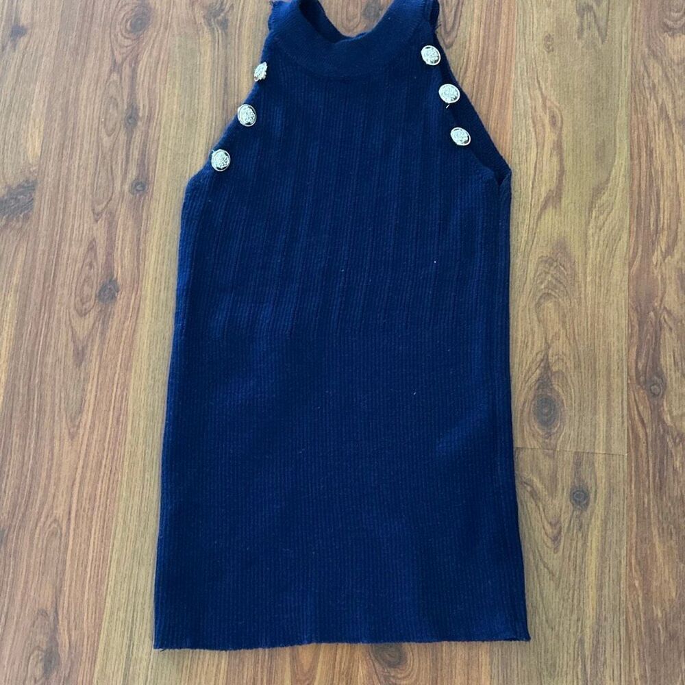 Cute navy nautical sleeveless knit top/sweat sweater ribbed size extra small wit
